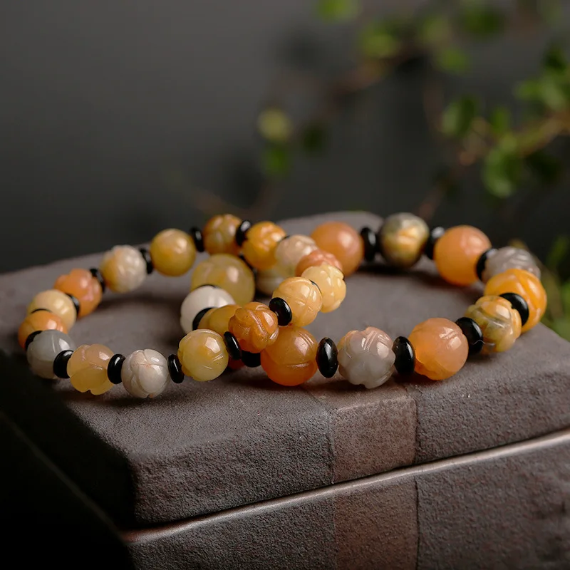 Yellow Jade 10-12mm Lotus Bead Bracelet With Natural Adjustable Lucky Star Small Gift Fashion Accessories