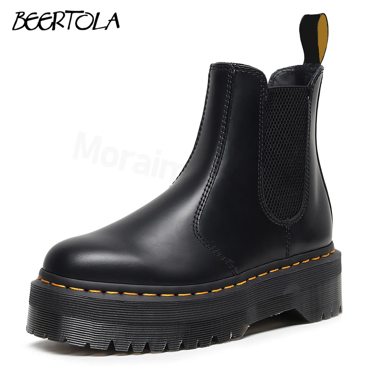 

Women's Chelsea Thick-Soled Short Boots Slip-On Round-Toe Casual Simple Leather Boots Large Size Versatile Comfortable Boots