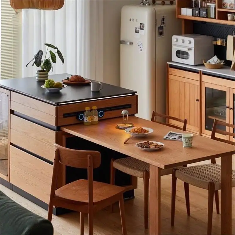 

Customizable Japanese solid wood cherry wood small apartment retractable dining table integrated