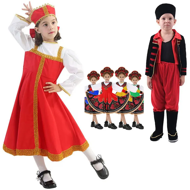 

Russian Traditional National Costume Festival Children's Cosplay Carnival Party Masquerade Stage Performance Boys Girls Clothing