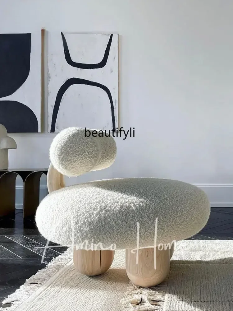 

zq1Nordic Lambswool Sofa Single Double Combination Creative Sofa Simple Shoe Changing Stool