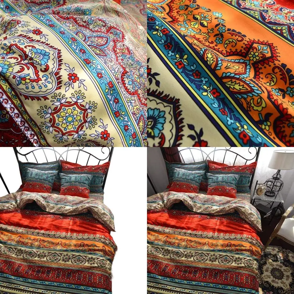 Bohemian Queen Size Duvet Cover Set, 3-Piece Bedding Ensemble in Boho Style