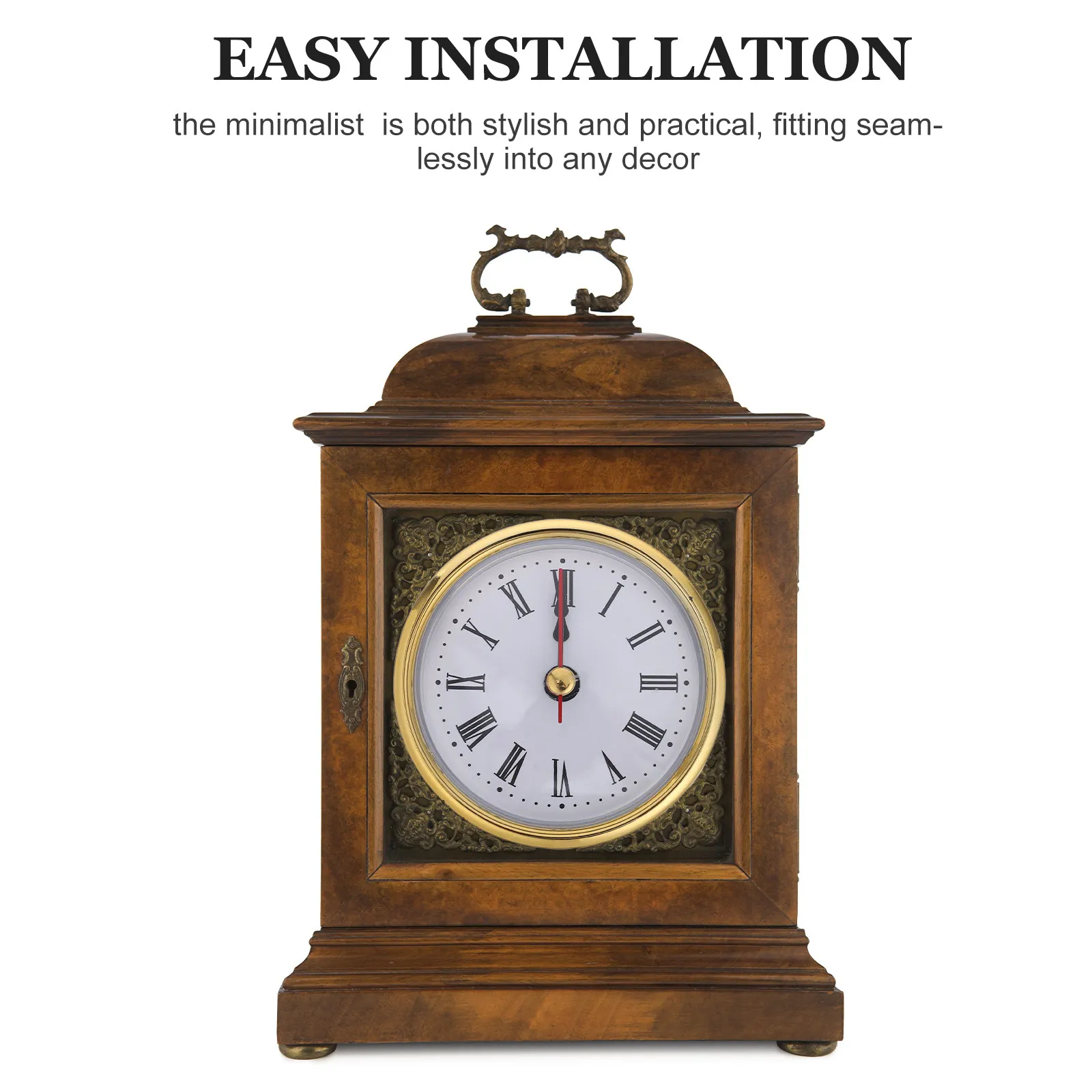 1Set Iron Clock Insert Quartz Movement Gold Rim Roman Dial Round Mantel Wall Desk Clock Parts DIY Repair Kit Round Movement