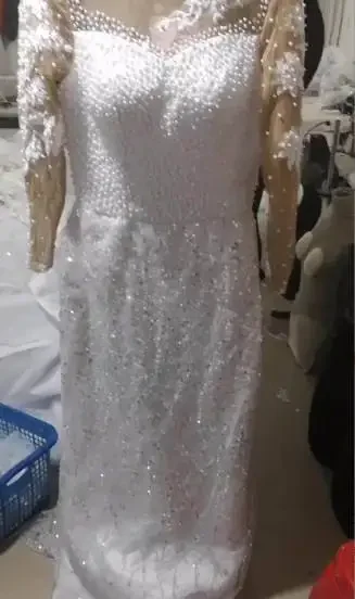 Robes de mariée sirène personnalisées, grande taille, perles, manches longues, robes de mariée africaines, Train détachable