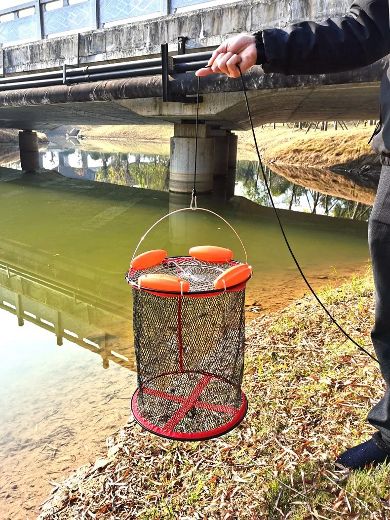 Imagem -06 - Cesta de Peixe Dobrável de Proteção de Quatro Peixes Flutuantes Rede de Pesca do Mar Malha Ensacada Gaiola de Secagem Rápida Aço Inoxidável