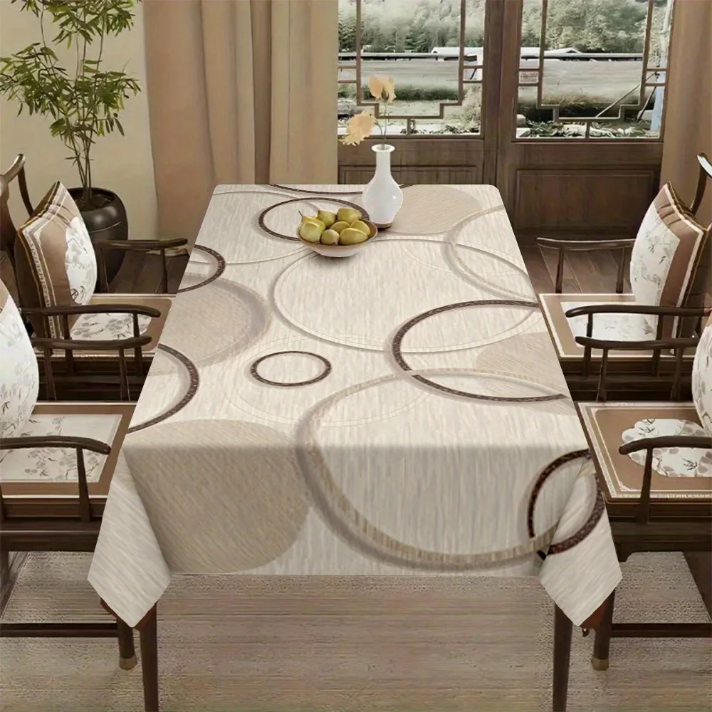 1pc Modern European Light Beige Striped Geometric Pattern Rectangular Polyester Tablecloth