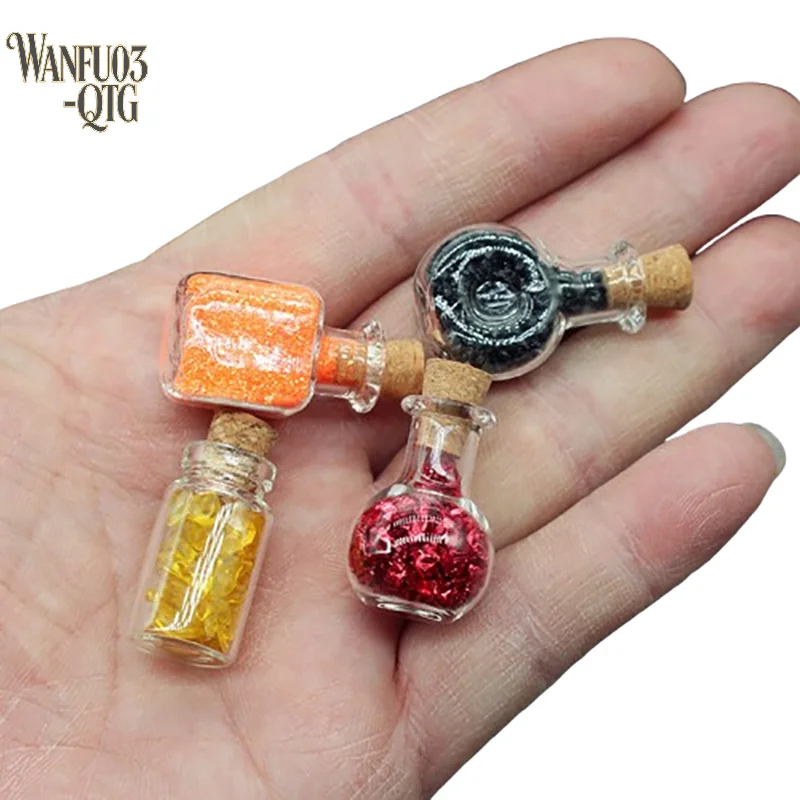 Hot 4Pcs Dollhouse Simulation Magic Potion Mineral Bottle Potion Mini Cork Glass Vials Halloween Decor Model Holiday Accessories