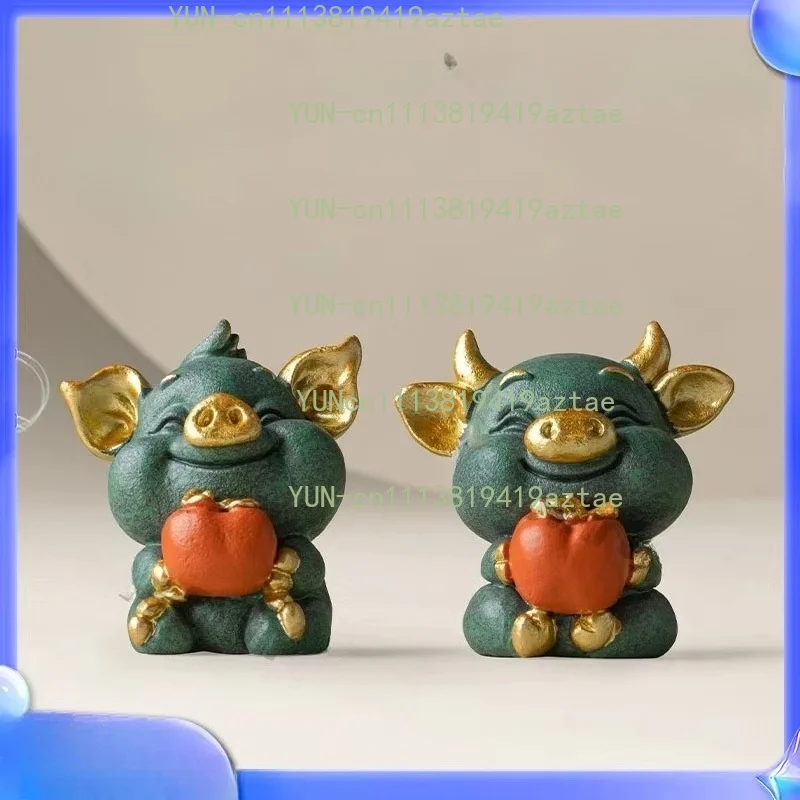 Bull market Daji color gold desktop small ornament blue sand stone creative home decoration new Chinese style Guochao tea