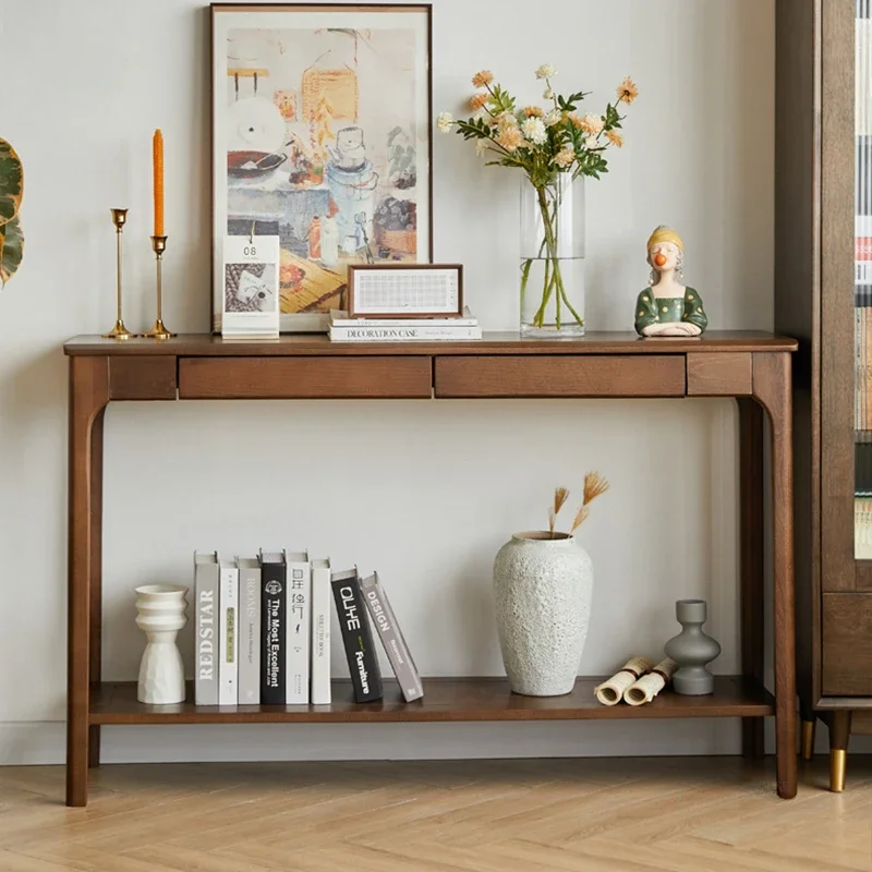 &American Solid Wood Console Tables for Hallway Home Corridor Console Table Minimalist Retro Living Room Furniture Entryway Tabl
