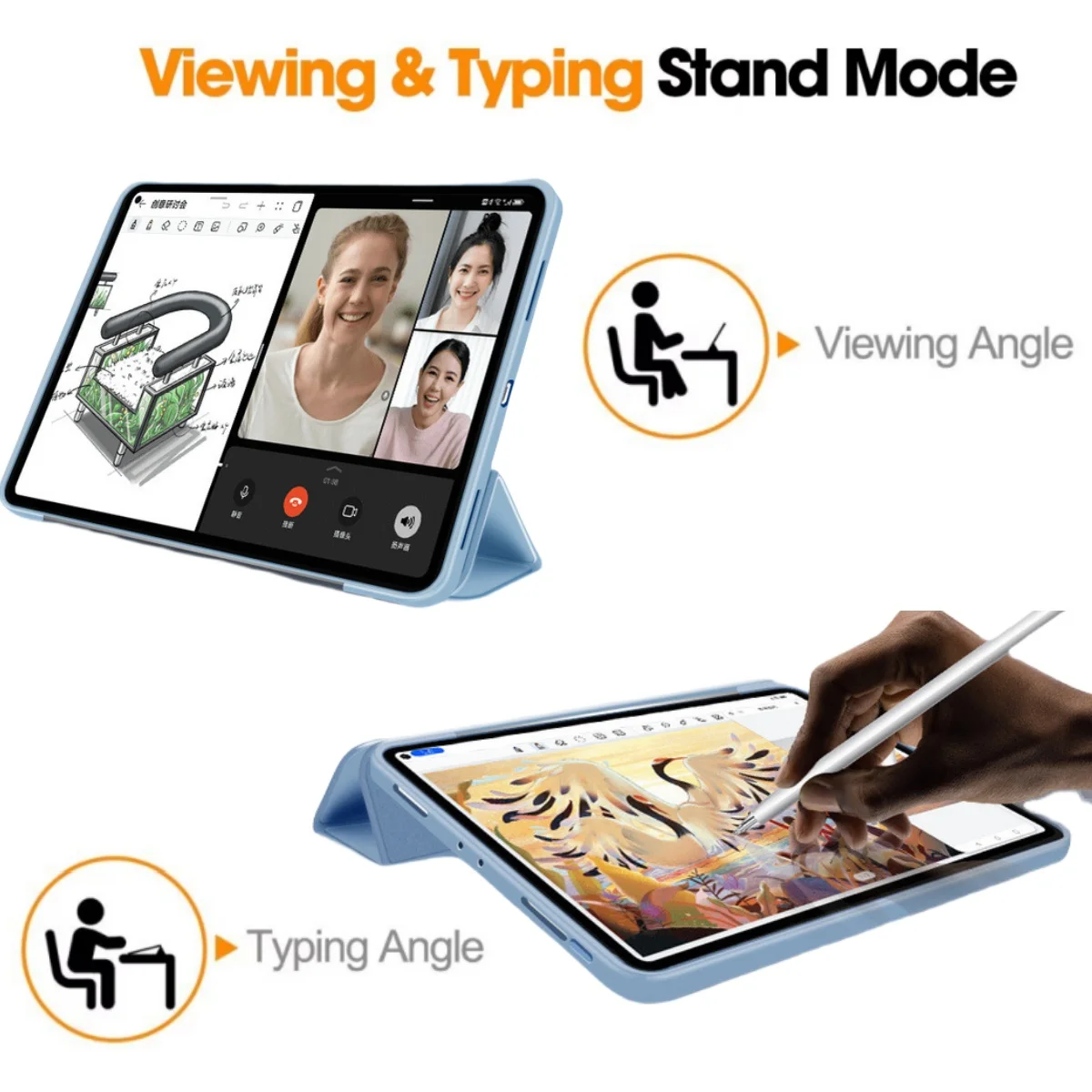 غطاء ذكي لهاتف هواوي MatePad Air Pro T10S SE 11 11.5 10.8 10.4 بوصة حافظة Funda Stand Pu جلد مع غلاف خلفي ناعم من مادة البولي يوريثان