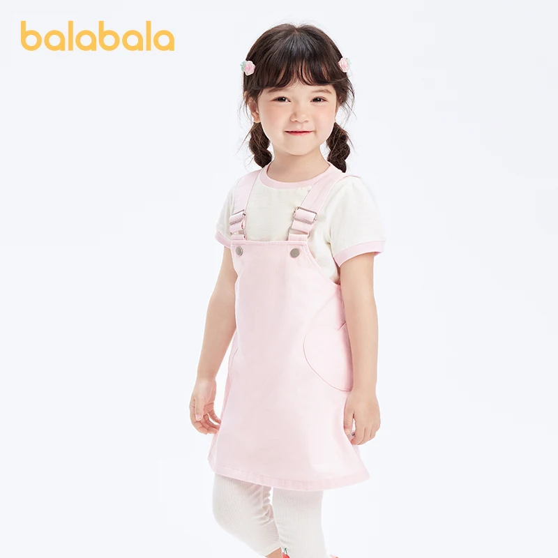 Balabala Girls Short Sleeve Set 2024 Summer New Collection Suspender Skirt Children Summer Outfit