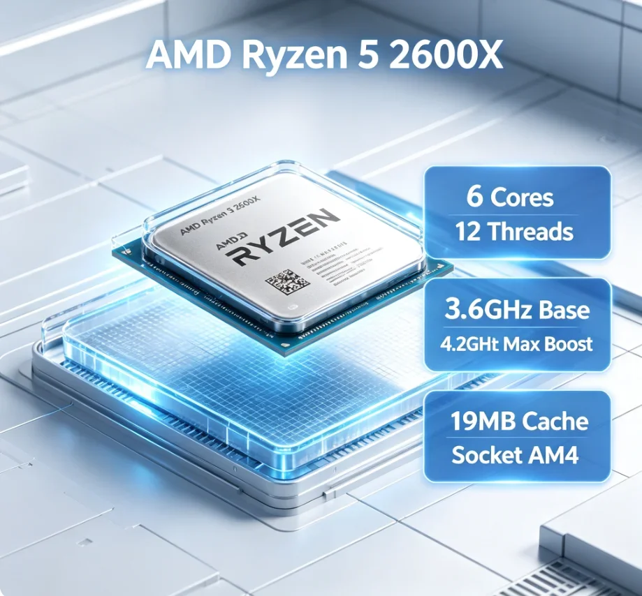 AMD Ryzen 5 2600X Desktop CPU 6 Cores 12 Threads 4.2GHz Max Boost 12MB L3 Cache 95W 12nm AM4 Gaming Processor