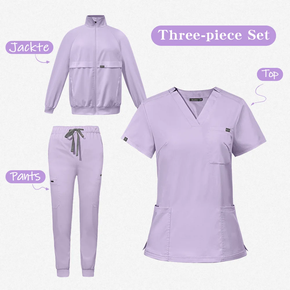 tenue-medicale-neutre-avec-veste-chaude-zippee-a-col-en-v-pantalon-multipoches-uniforme-de-travail-trois-pieces-pour-infirmiere-dentiste-estheticienne