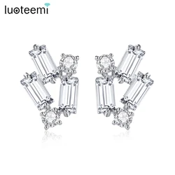 LUOTEEMI Unique Designe Square Cubic Zirconia Stud Earring Minimalistic High Quality CZ Wedding Bridal Ear Accessories for Party