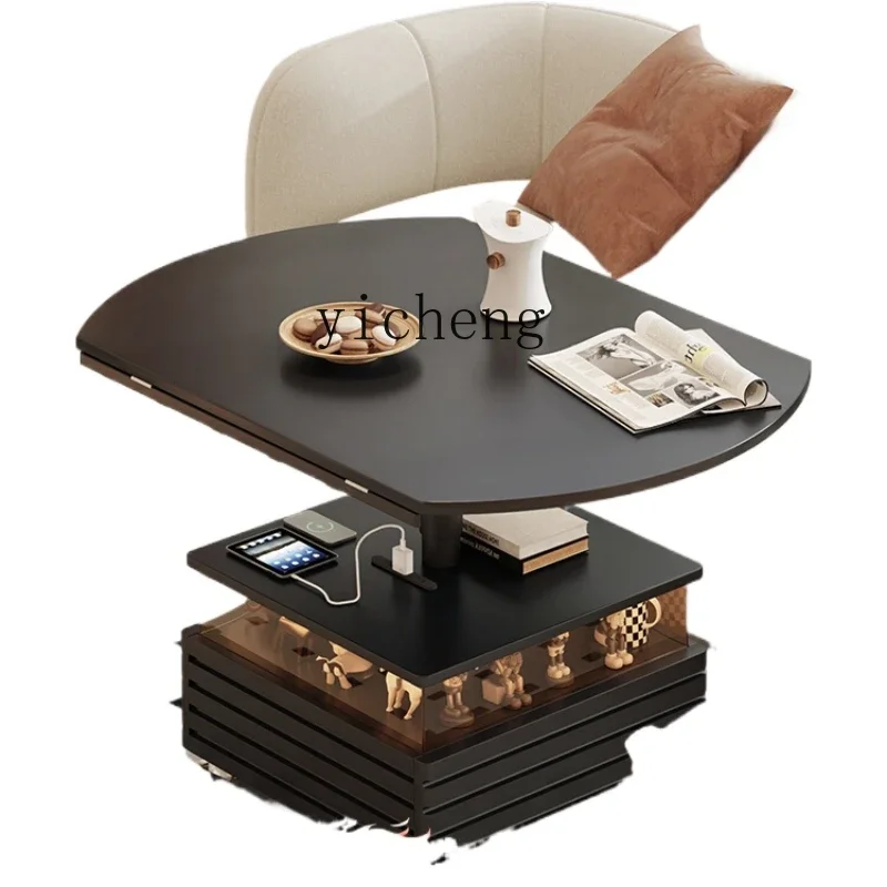 Q1   coffee table light luxury advanced sense oil-proof and waterproof round storage coffee table charging lift folding mobile