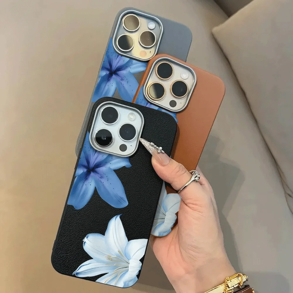 

Soft Blue Lily Print Shockproof Phone Case for Galaxy S24 S23 S22 S21 S25 S26 Ultra Plus FE Edge A34 A36 A37 A57 A55 A56 Cover