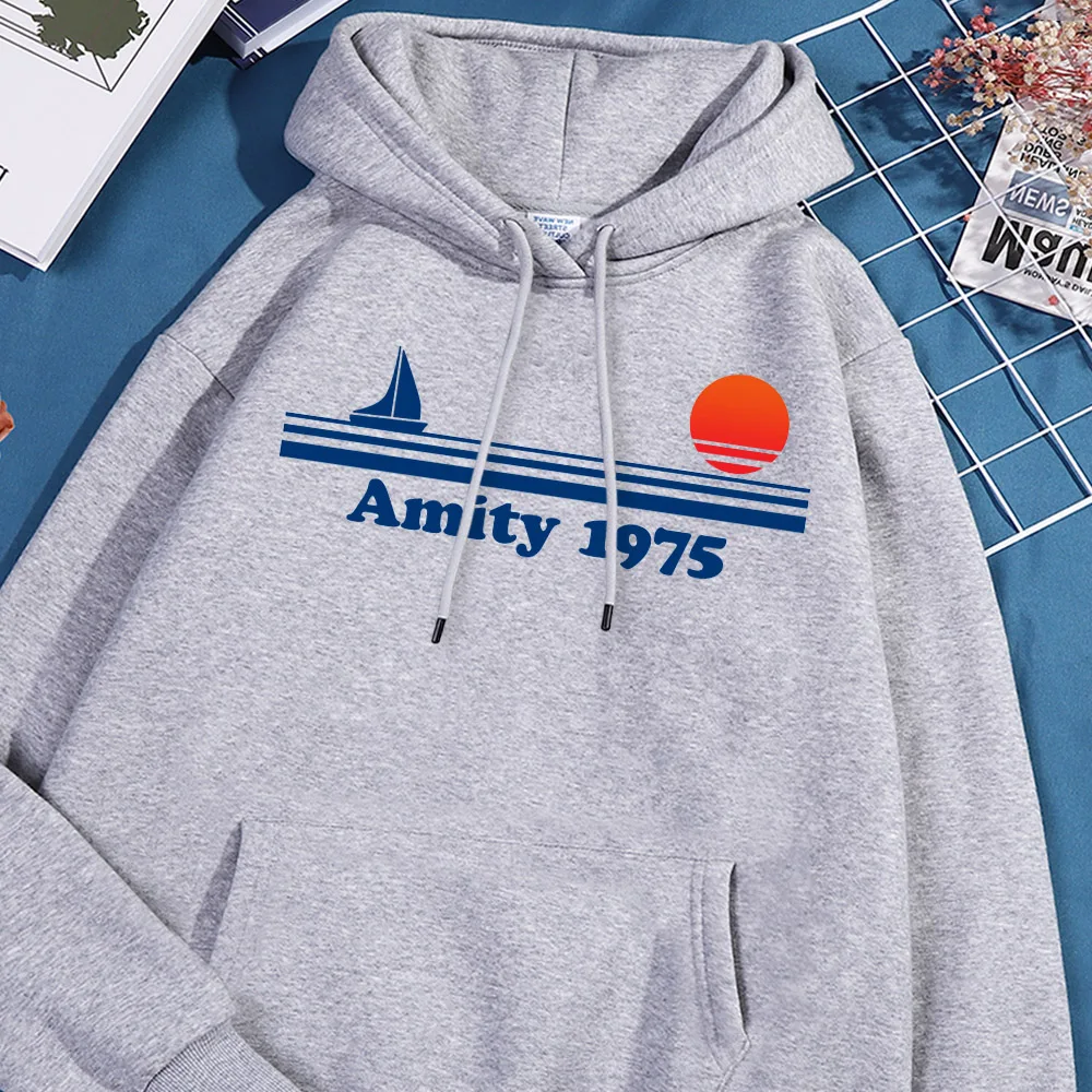 Sailing Sunset Amity 1975 Hoodieผู้ชายMinimalismสไตล์HoodiesคุณภาพสูงOversizeเสื้อกันหนาวฤดูใบไม้ร่วงใหม่Hoody Men'sClothing