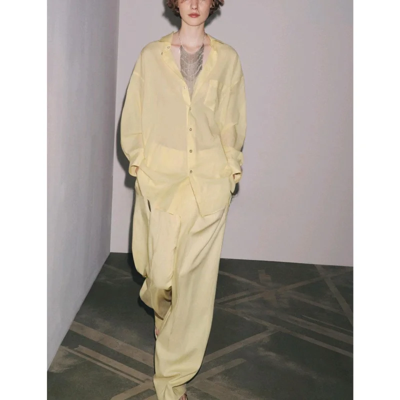 

New Autumn Women's Cotton Blend Asymmetric Hem Loose Long Sve Collar irt Breathable Polyester Fiber Collar Regular Fit