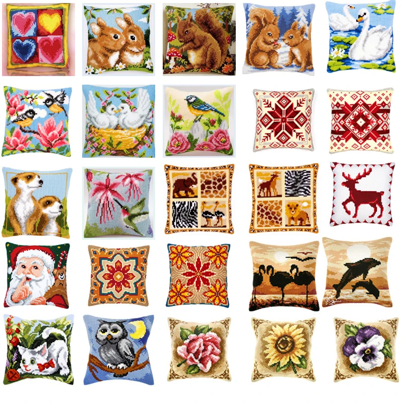 

Набор подушек для гобелена из незавершенной акриловой пряжи, холщовая подушка, наволочка для вышивки крестом спереди, новая, 1-7