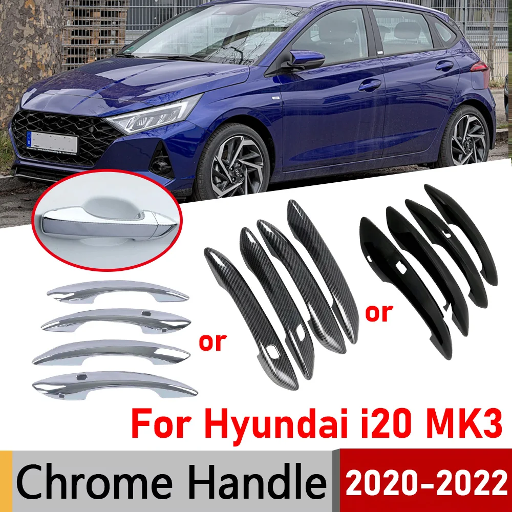 For Hyundai I20 Accessories BC3 BI3 MK3 2020 2021 2022 Car Door Handle Cover Sedan Gloss Black Carbon Fiber Texture Sticker Set