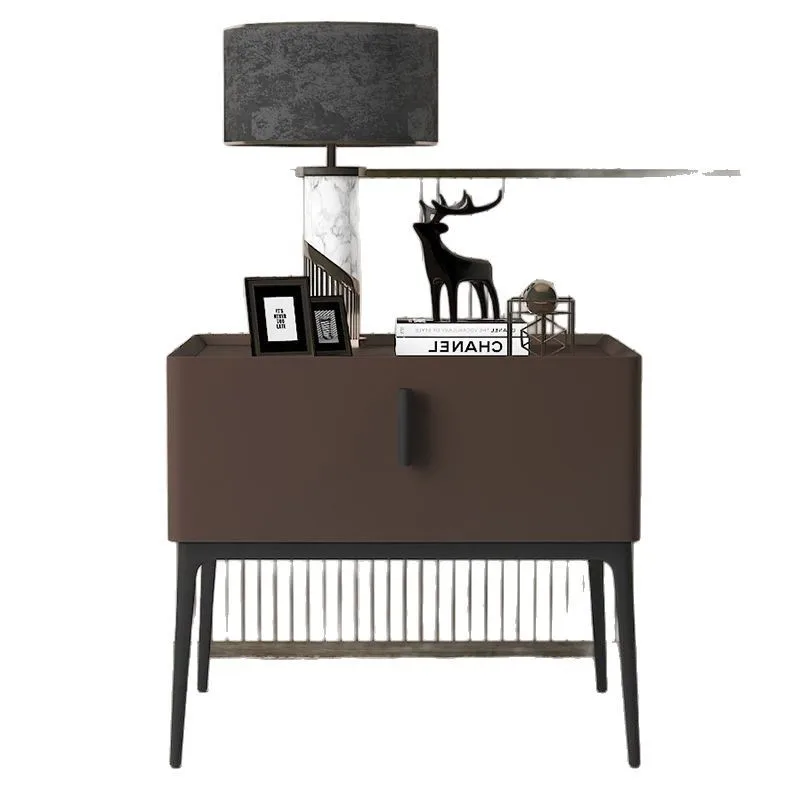 

Bedroom slate bedside table simple leather modern minimalist solid wood Internet celebrity light luxury Nordic bedside table Ita