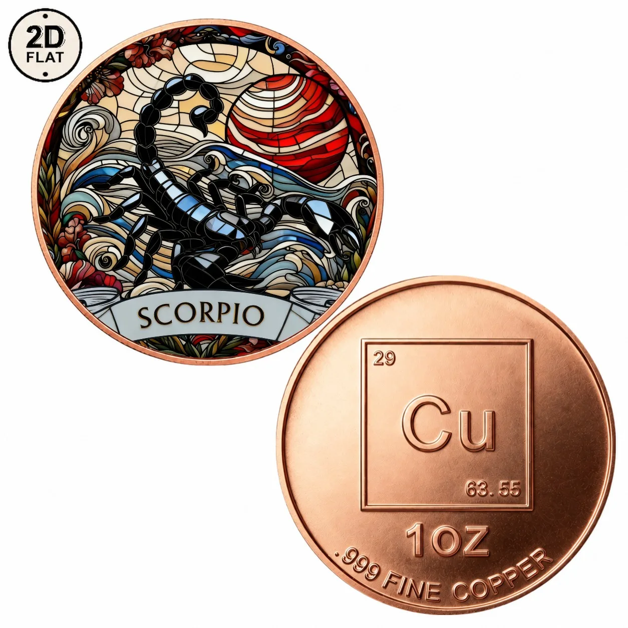 1pc 1oz .999 Fine Copper Scorpio Zodiac Challenge Coin UV Printed Scorpion Collectible Medal Souvenir Gift for Astrology Lovers
