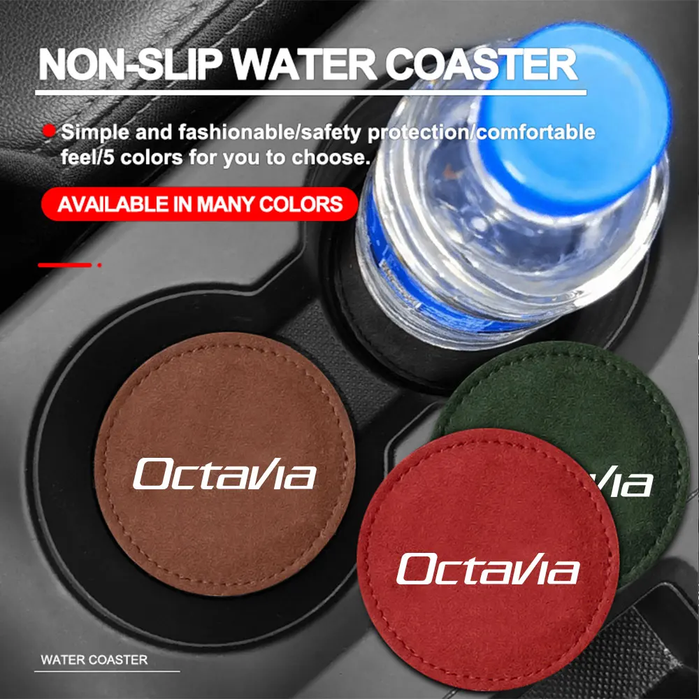 Car Coaster Non-Slip Mat Car Water Cup Anti-Slip Pad Drink Holder Mat for SKODA Octavia S VII Superb Rapid Fabia Scala Kodiaq RS