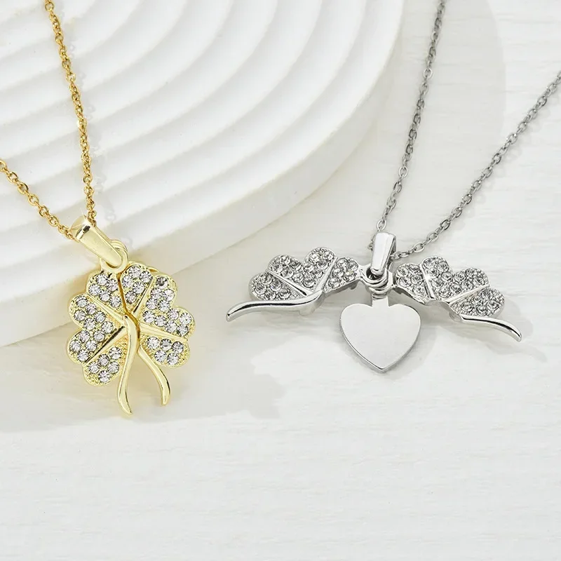 

Creative design can open the lucky clover pendant necklace and pair it with fashionable heart-shaped wings 01