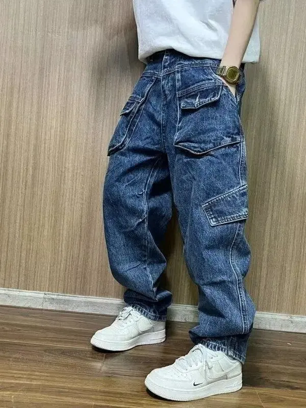 

Повседневная рабочая одежда в американском стиле, джинсы, мужские прямые свободные брюки с конусом, весенне-осенние тяжелые джинсы Multi ket
