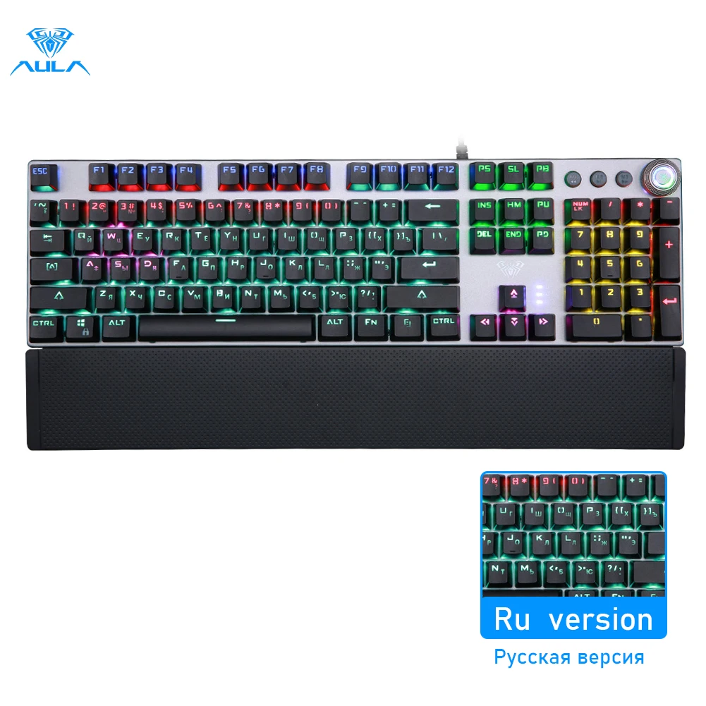 AULA F2088-Teclado retroiluminado con cable para ordenador portátil, Keyborad para juegos, PC, Teclado mecánico para jugar, antighosting, 104, azul,