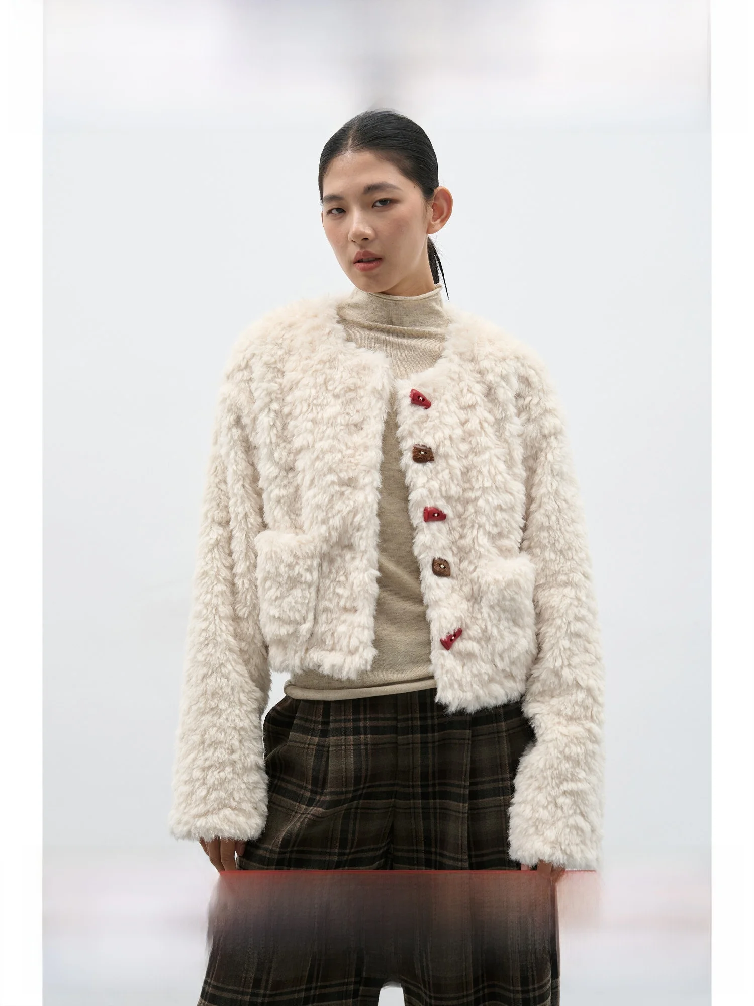 

EIGHTHMONTH Женская зимняя верхняя одежда для похудения из овечьего меха, роскошное модное пальто свободного покроя