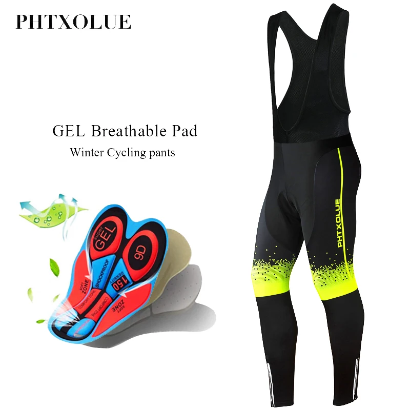 Phtxolue Warm Cycling Bib Pants Trousers Winter Thermal Mountain Bike Bicycle Tights Coolmax 9D Gel Pad Cycling Pants