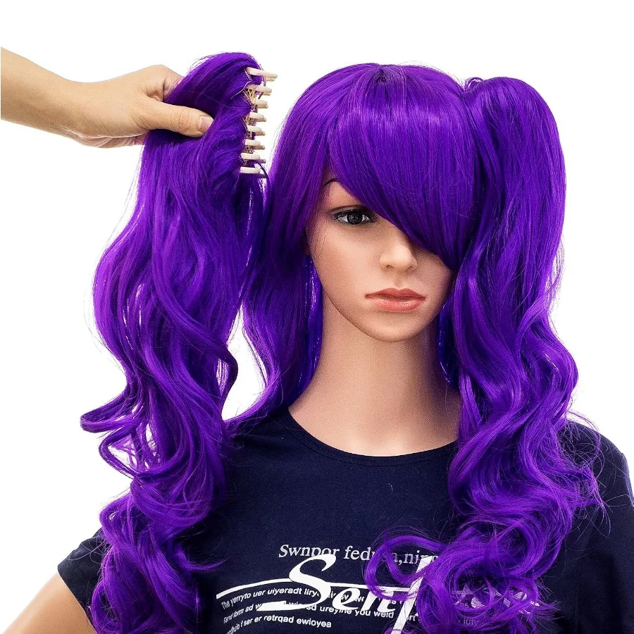 SWACC طويل مجعد مزدوج مخلب كليب على شعر مستعار ذيل حصان الاصطناعية الباستيل الملونة تأثيري شعر مستعار للحفلات اليومية للنساء مع غطاء شعر مستعار في P #3