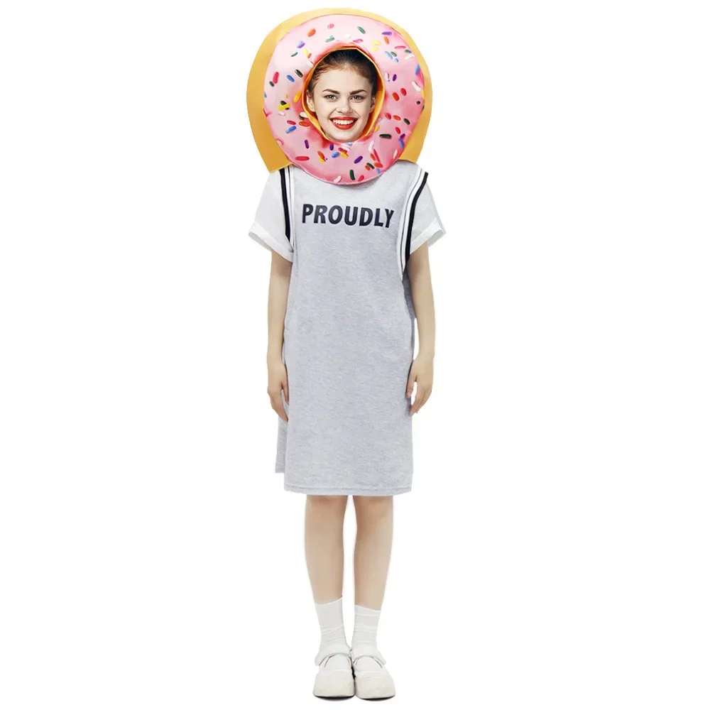 Adult Funny Donut Strawberry Cake Role Play Costume Men Halloween Food Dress Up Couple Costume Carnival Purim Dance Props Set