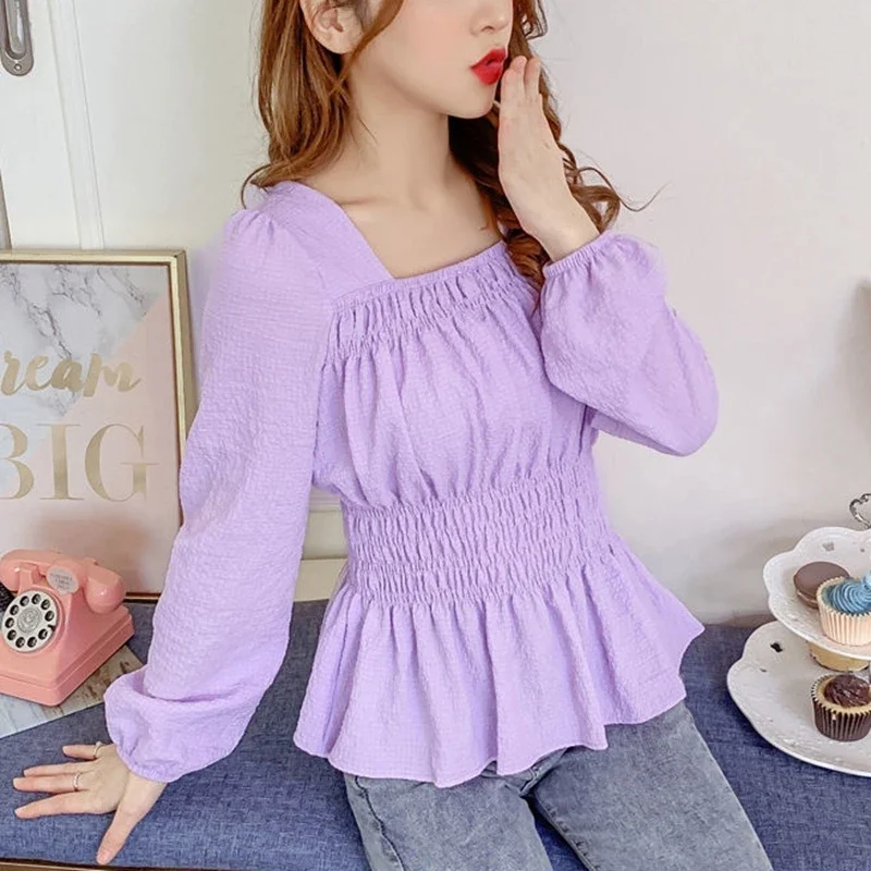 Vintage Purple Corset Top Blouses Women 2024 Fashion Autumn Long Sleeve Chiffon Shirts Korean Sexy French y2k Slim White Blouse