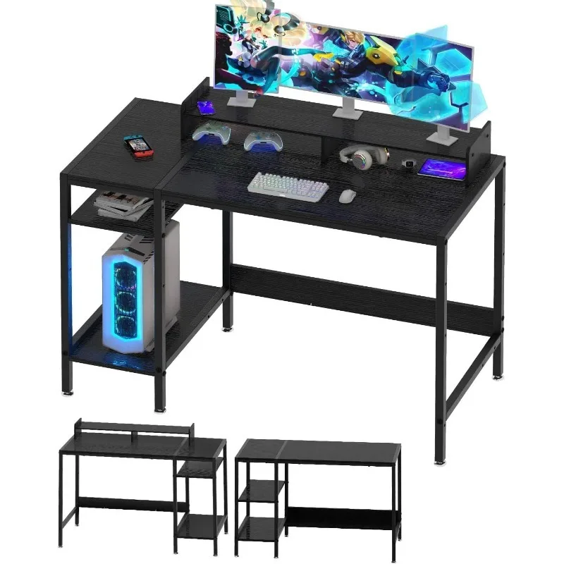 Computer Desk - 38” Gaming Desk, Home Office Table with Storage, Small Desk with Monitor Stand