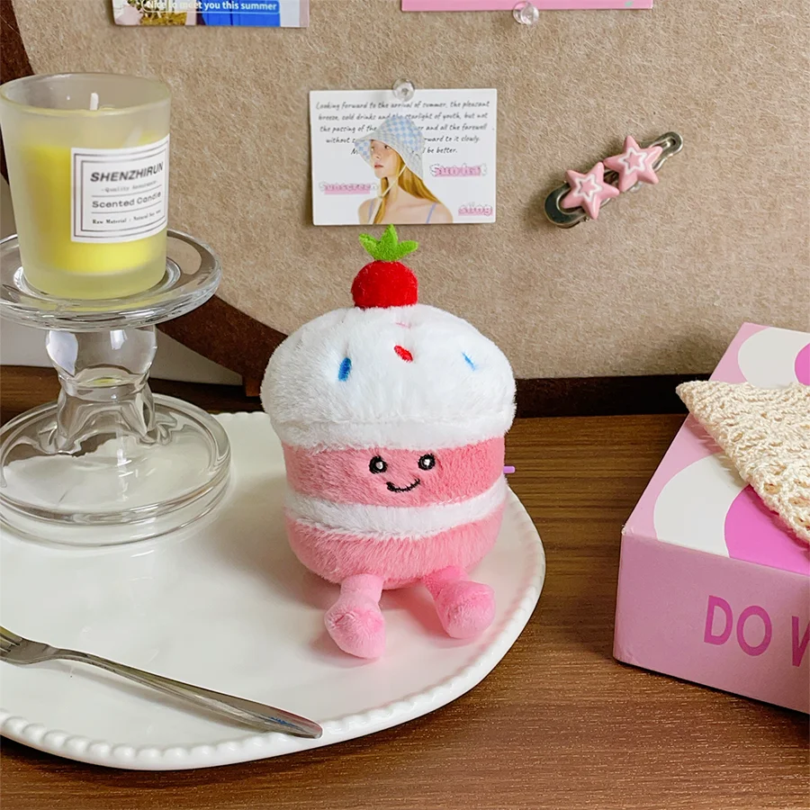 Cute and fun simulation cake, plush soft filling doll, dessert figurine, double-layer cake, couple keychain decoration image 3