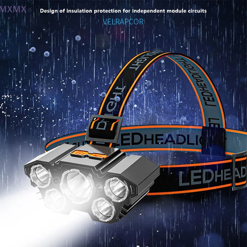 Уличный портативный супер яркий 5-светодиодный фонарик USB перезаряжаемый водонепроницаемый налобный фонарь для кемпинга, рыбалки, приключений, налобный фонарь