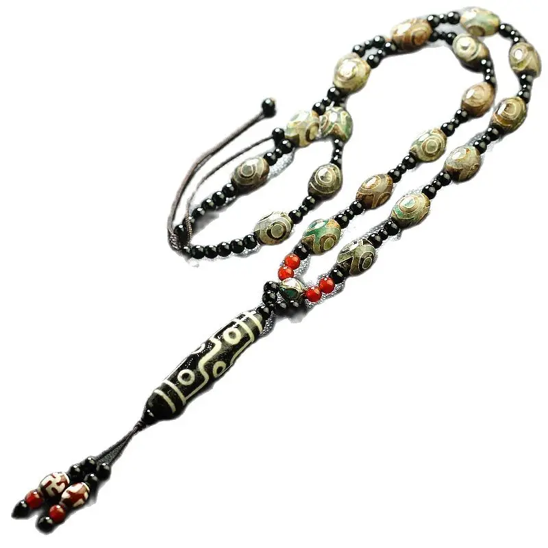 

Nature Tibetan Dzi Bead Amulet 9 Eyes Black Hanging Three Eyes Beads Necklace Magical Bless Talisman