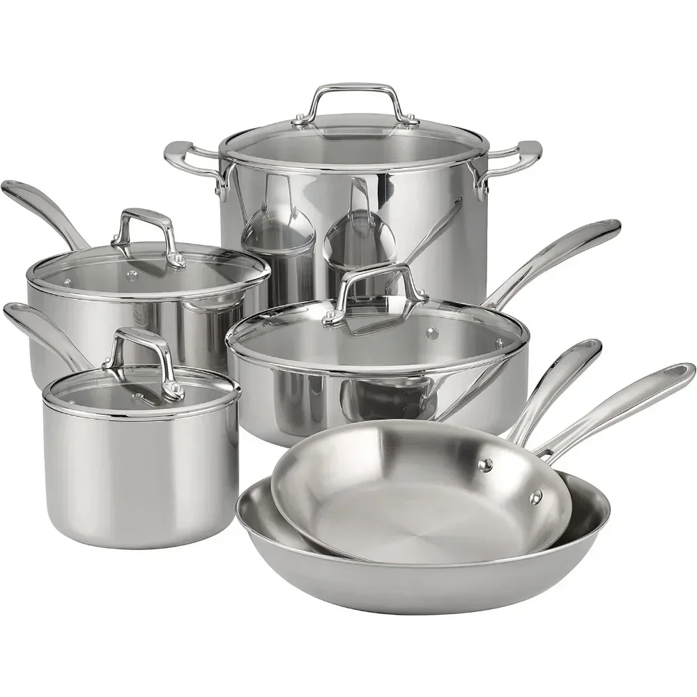 

10 Piece Cookware Set,Stainless Steel Three-layer Composite,Compatible with Stoves, Including Induction Cooker,Oven,Cookware Set