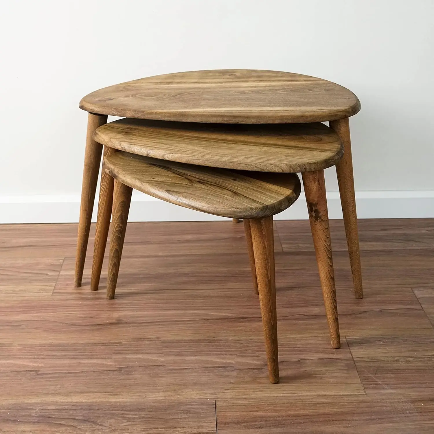 Solid Walnut Nested Table Set of mid-3rd century cobblestone tables with tapered legs Wooden living room furniture