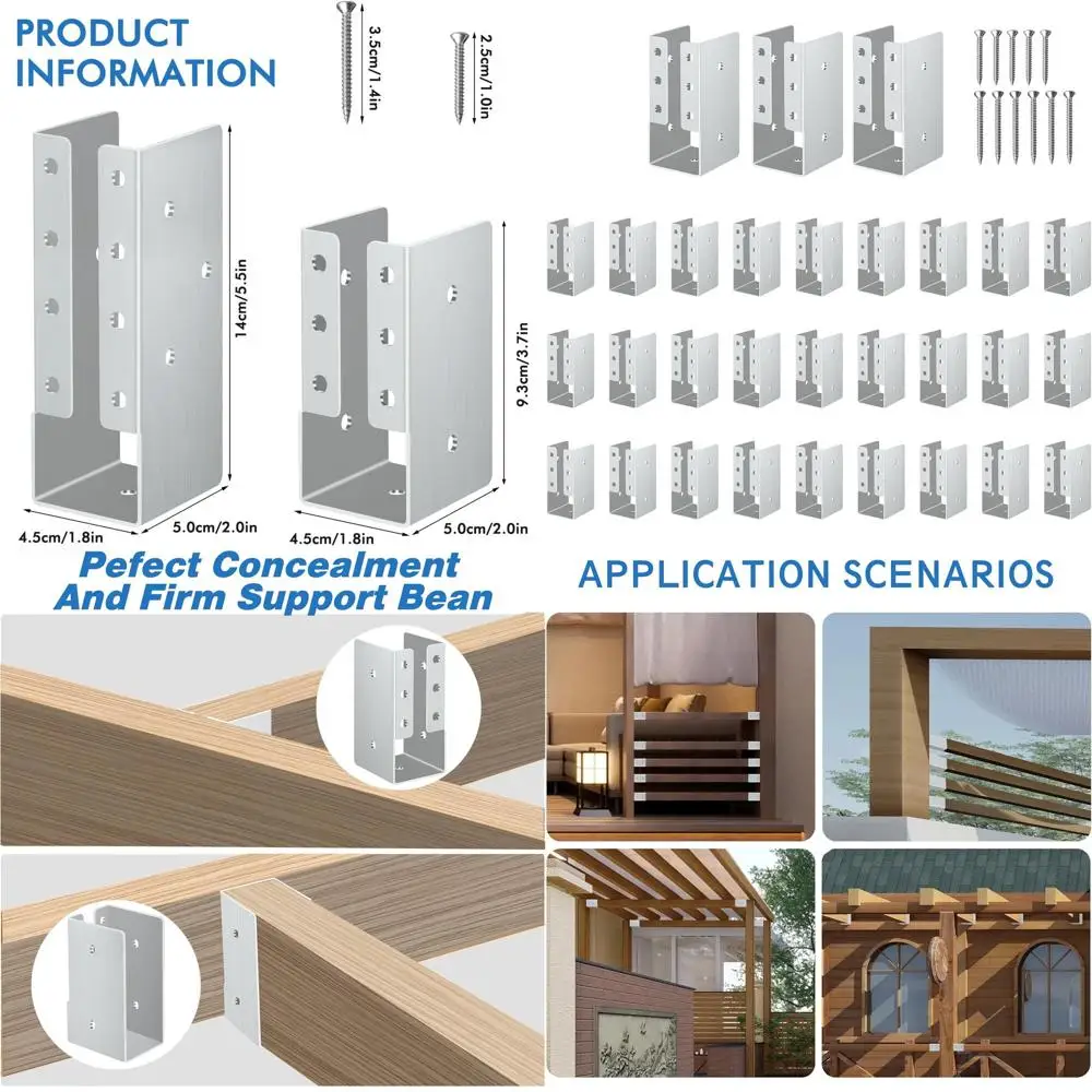 

Stainless Steel Concealed Joist Hangers, 10-30 Pack, 2x6, 4x6, 4x8 Sizes, with Screws for Outdoor Beams, Swings, Handrails, Fenc