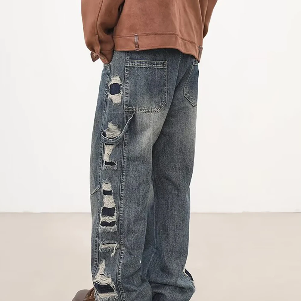 Vintage Fashion Casual Denim Baggy Jeans Washed Loose Fit Man Pants Streetwear Blue Cloths Straight Trousers Men Clothing