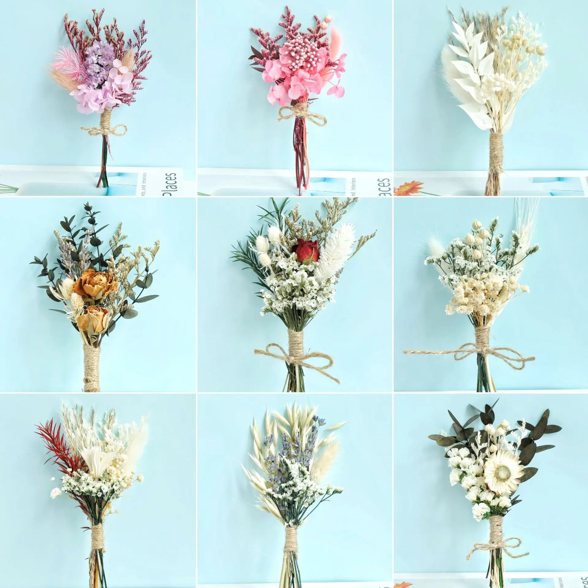 Natural Mini Bouquets Fresh Rose Preserved Flowers Pampas Grass Small Dried Flowers Bouquet Home Wedding Arrangement Decor