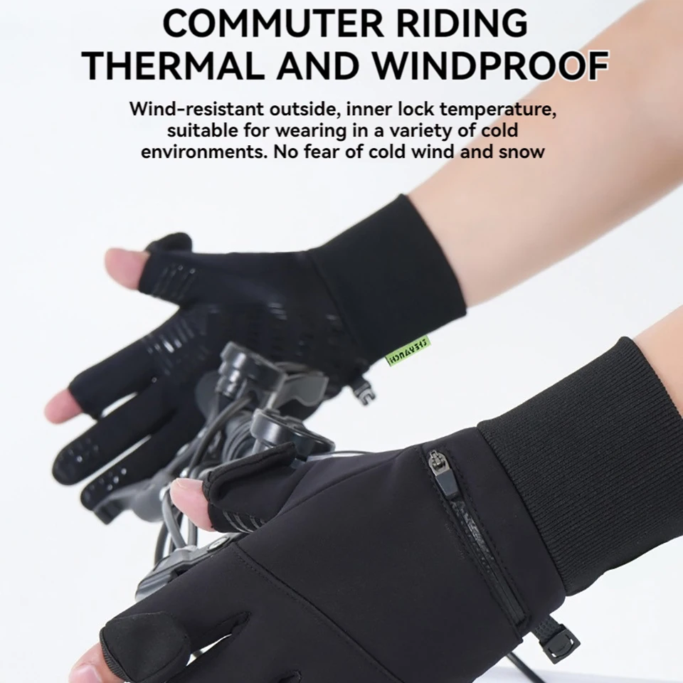 NOFOXO Windproof Cycling Touch Screen Gloves Winter Warm Full Fingers Non-slip Outdoor Sports Running Motorcycle Running Gloves