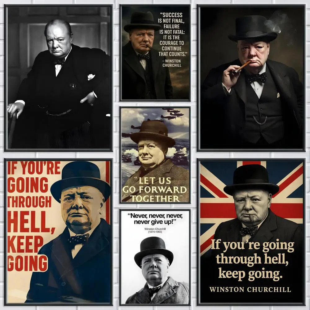 Winston C-Churchill Gemälde, Kalligraphie, rahmenloses Leinwand-Poster, Wandkunst, perfekt für Flur, Heimdekoration, Urlaubsgeschenke