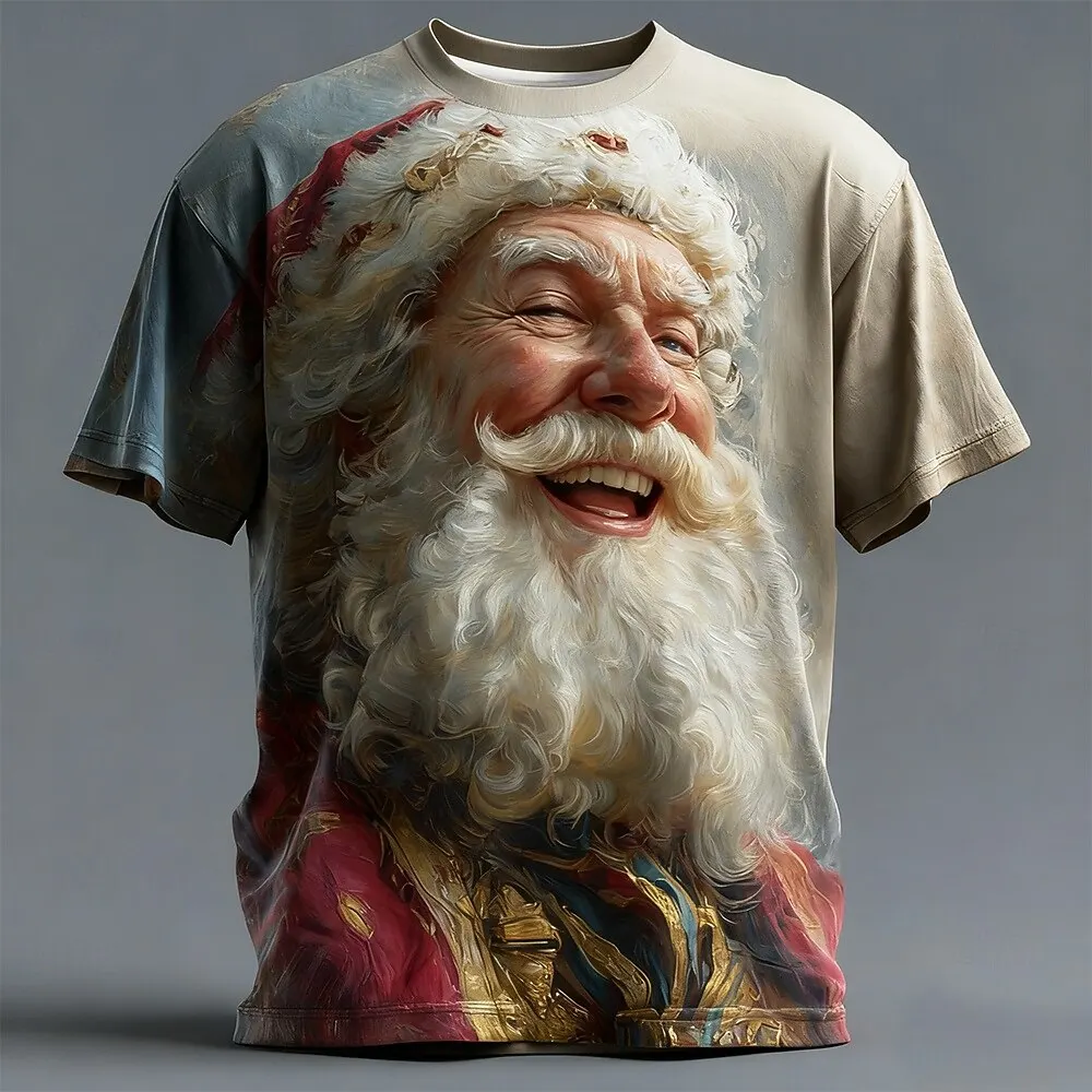 

Мужская и женская креативная футболка с рисунком Санта-Клауса, рождественские футболки с 3D принтом и круглым вырезом, модные топы в стиле Харадзюку Y2k