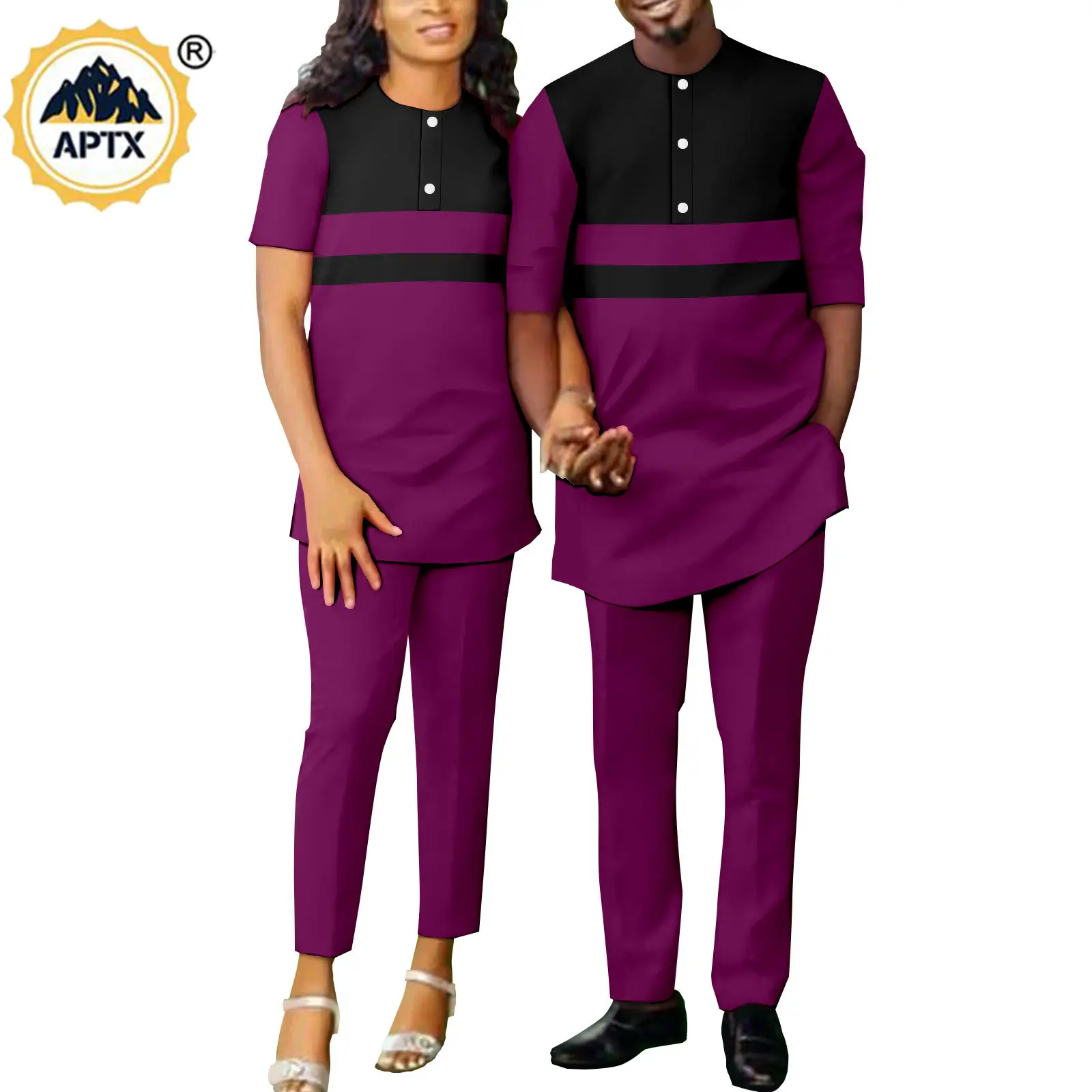 Dashiki African Clothes for Couples Nigeria Kaftan Casual Women Top Shirts and Pants Sets Match Men Outfits Lover Clothes Y22C32