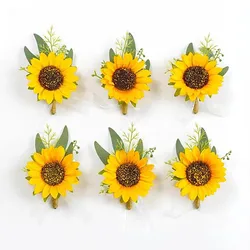 1/6PCS Sunflower Wedding Wrist Corsage And Boutonniere Set For Bride Bridesmaid Men Groom Red Rose Wedding Flower  Accessories