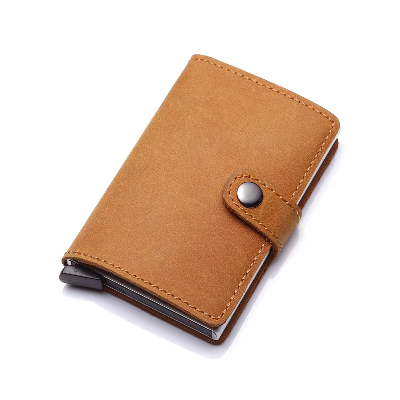 Horse Fashion Crazy Genuine Leather Card Holder Men Wallet Business Cover With Aluminum Alloy Case Black Coffce Browm